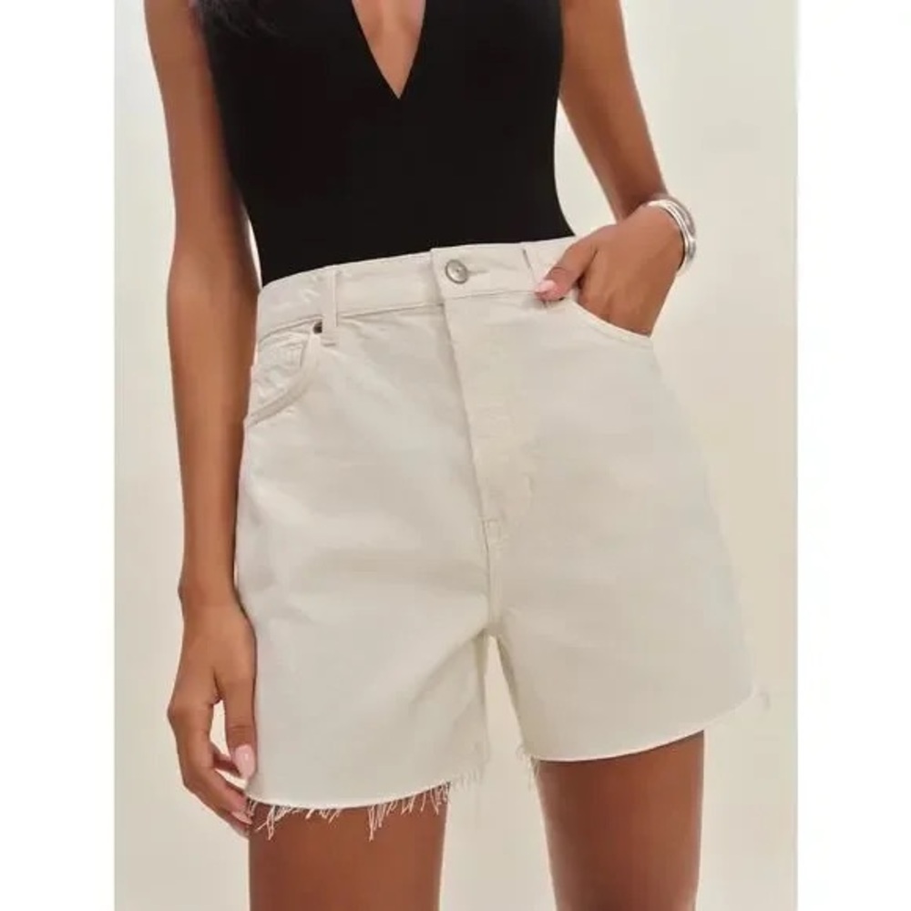 Reformation Raye Mid-Rise Relaxed Cream Jean Shorts